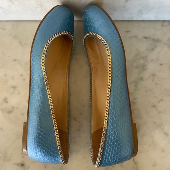 TALBOTS Snakeskin Embossed Blue Leather Braided Accent Chain Flats 6B - Picture 9 of 14
